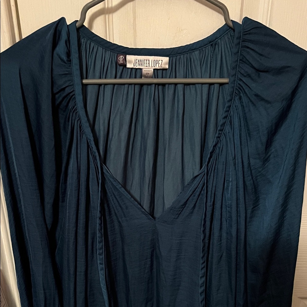 Jennifer Lopez Deep Blue V-Neck Blouse